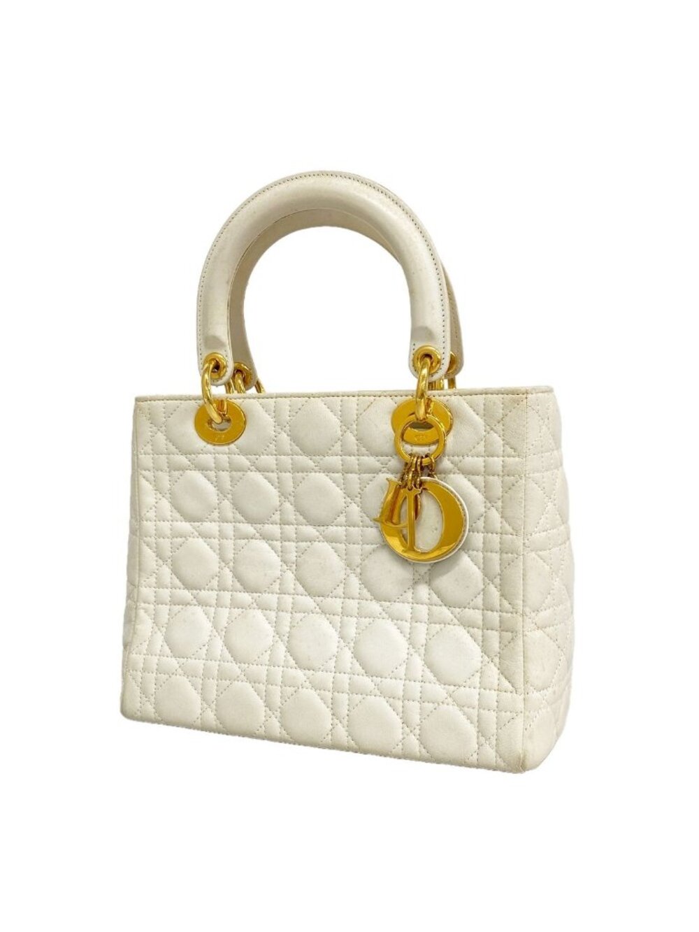 Dior Handbag Cannage Lady Leather White Gold